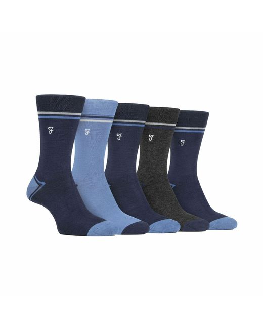 Farah Blue 5 Pack Bamboo Bright Striped Patterned Socks for men