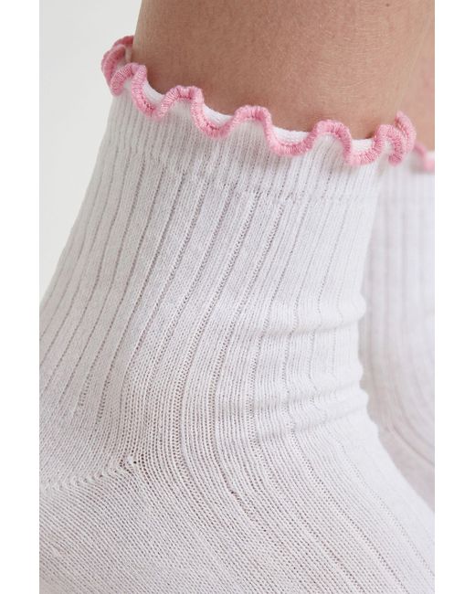 Boohoo Pink Ribbed Frilled Contrast Trim Socks 3 Pack