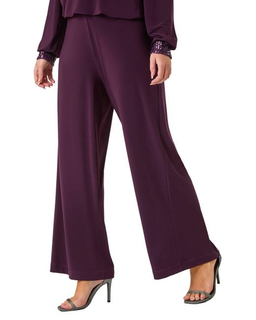 Roman Purple Petite Wide Leg Stretch Trouser
