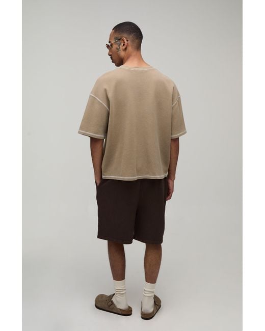 BoohooMAN Brown Regular Fit Washed Embroidered Shorts for men