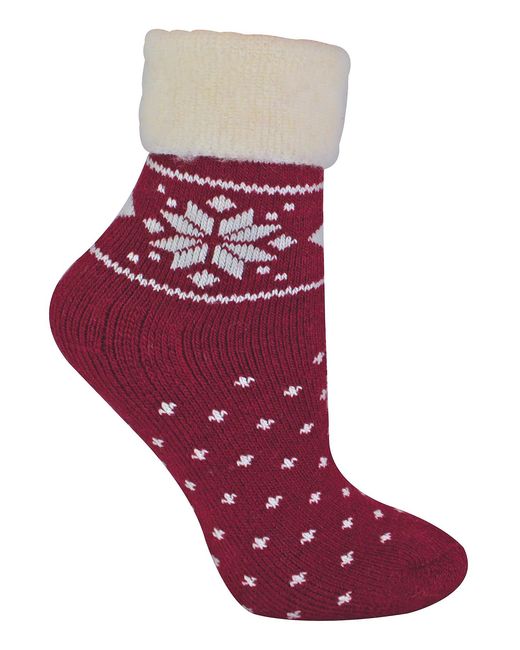 Sock Snob Red Ladies Wool Bed Socks With Fairisle Design