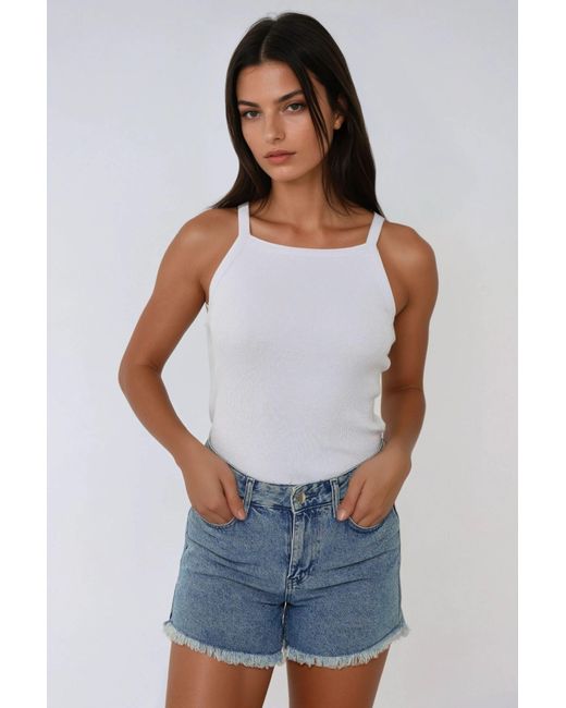 Hiccup White Halter Neck Fitted Basic Tank Top