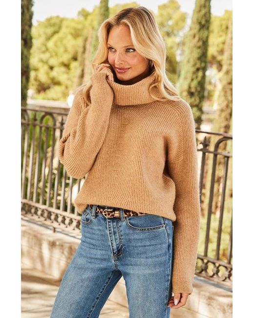 Sosandar Blue Camel Roll Neck Super Soft Knitted Jumper