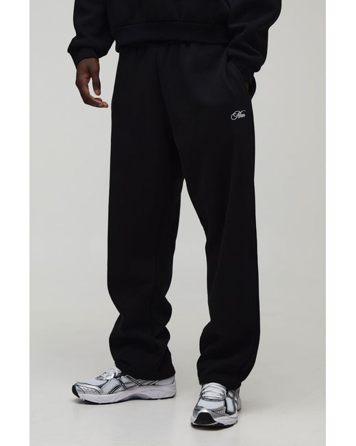 BoohooMAN Black Essential Baggy Script Jogger for men