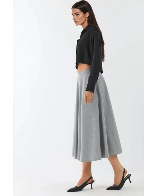 Hiccup Gray High Waist Midi A-Form Skirt With Zipper Closure