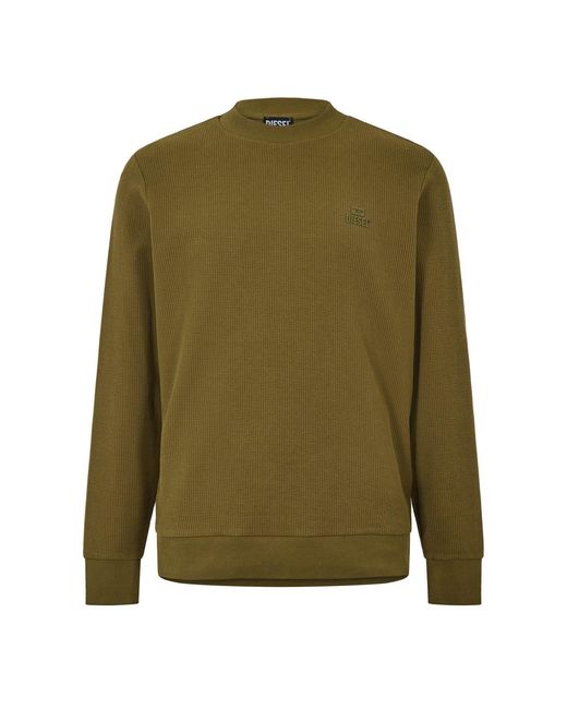 DIESEL Green Crew Neck Ribbed Collar Long Sleeve Sweatshirt for men