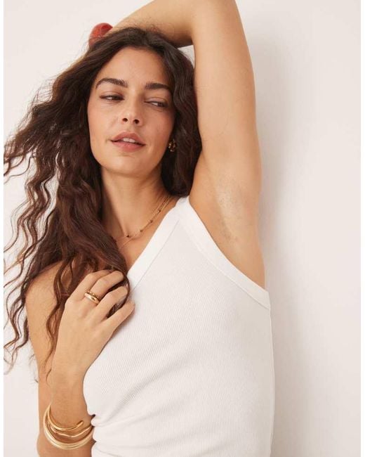 Abercrombie & Fitch Natural One Shoulder Asymetric Ribbed Tank Top