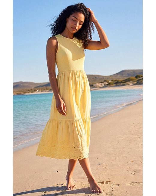 Roman Blue Cotton Broderie Midi Dress