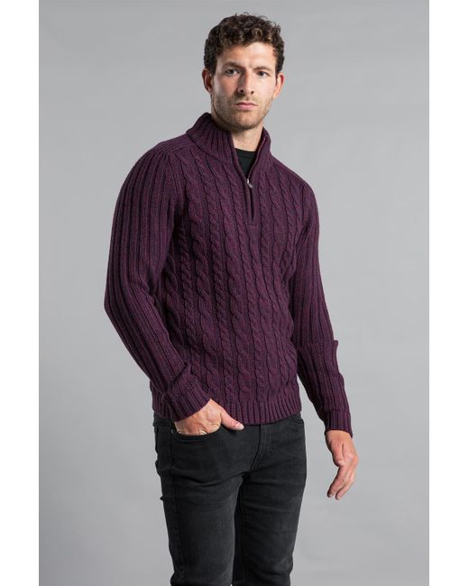 Kensington Eastside Purple Cable Knit Half-Zip Jumper for men
