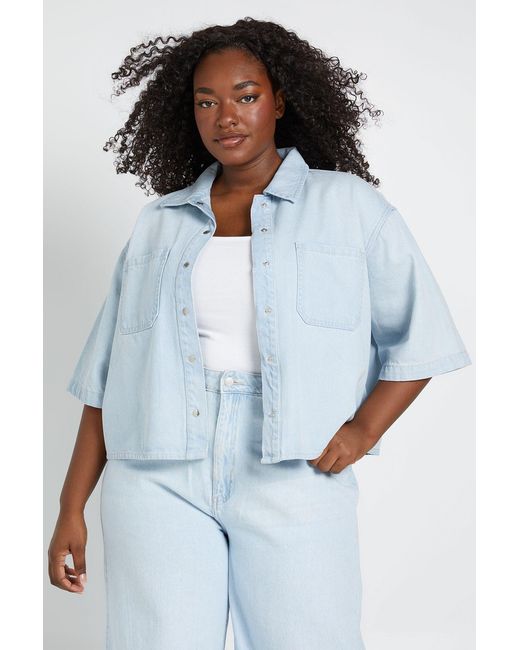 Boohoo Blue Plus Oversized Short Sleeve Denim Shirt