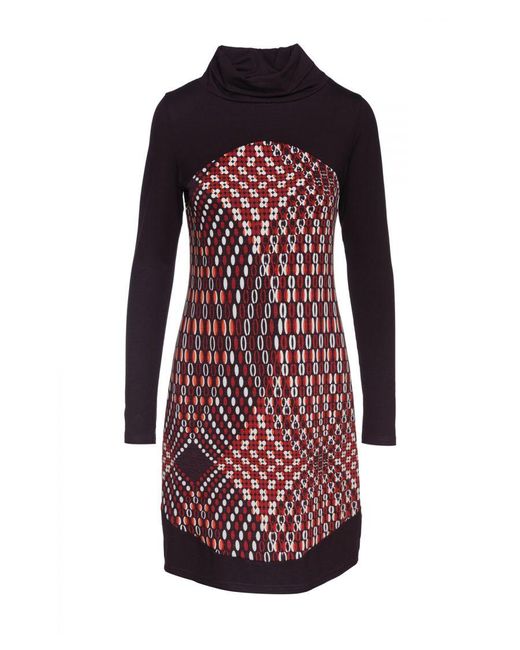 Conquista Red Turtleneck Long Sleeve Jersey Dress
