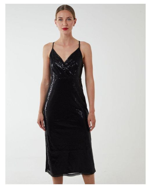 Blue Vanilla Black Wrap Front Cami Midi Dress