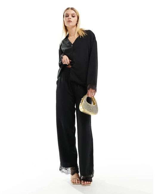 Object Black Wide Leg Trouser Co-Ord With Lace Detail