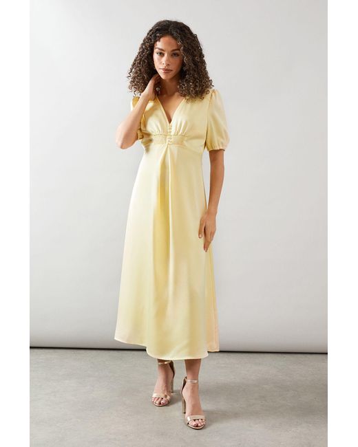 Wallis Natural Satin Puff Sleeve Button Midaxi Dress