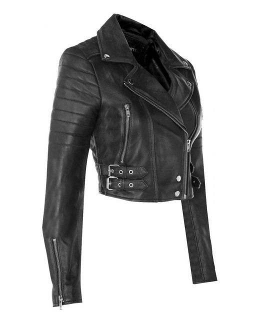 Infinity Leather Black Brando Cropped Jacket-Longtown