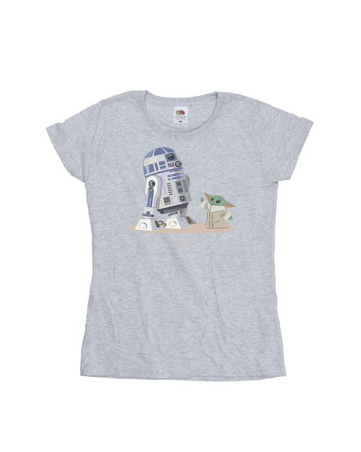 Star Wars Blue Ladies The Mandalorian R2D2 And Grogu Cotton T-Shirt (Sports)