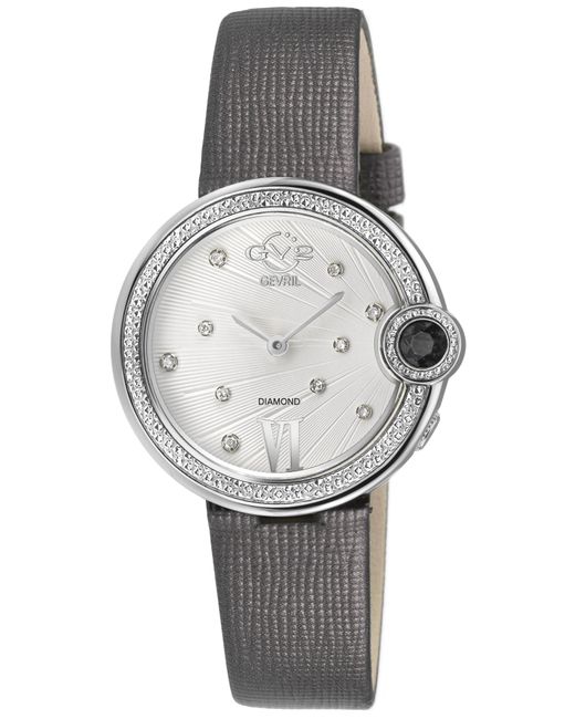 Gv2 Gray Perugia Diamond Watch, 316L Stainless Steel Case, Dial, Genuine Safiano Handmade Leather Strap