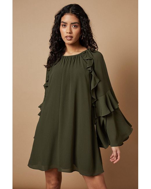 Oasis Green Petite Chiffon Ruffle Sleeve Mini Dress