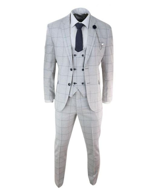 Infinity Leather Gray 3 Piece Light Check Tweed Vintage Retro Classic Suit for men