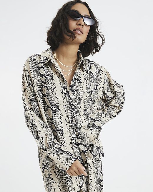 River Island Gray Shirt Oversized Snake Viscose