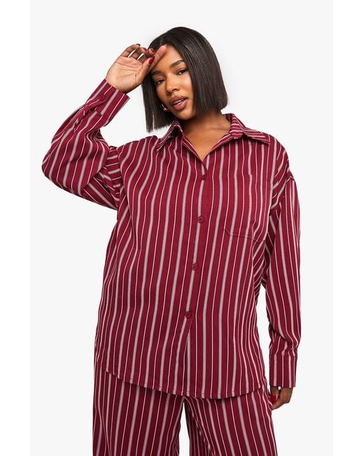 Boohoo Red Plus Oversized Stripe Shirt