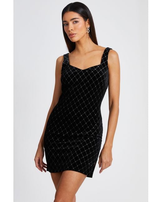 black velvet diamante mini dress Rare London Women's Black Diamante Velvet Mini Dress 6