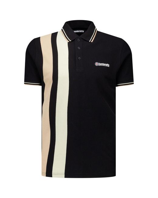 Lambretta Black Classic Yarn Dyed Stripe Logo Polo Shirt /Nomad)