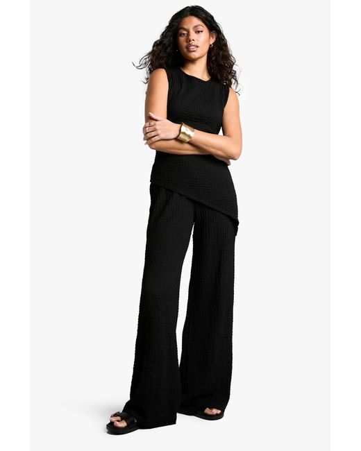 Boohoo Black Textured Asym Hem Sleeveless Top & Trouser Co-Ord
