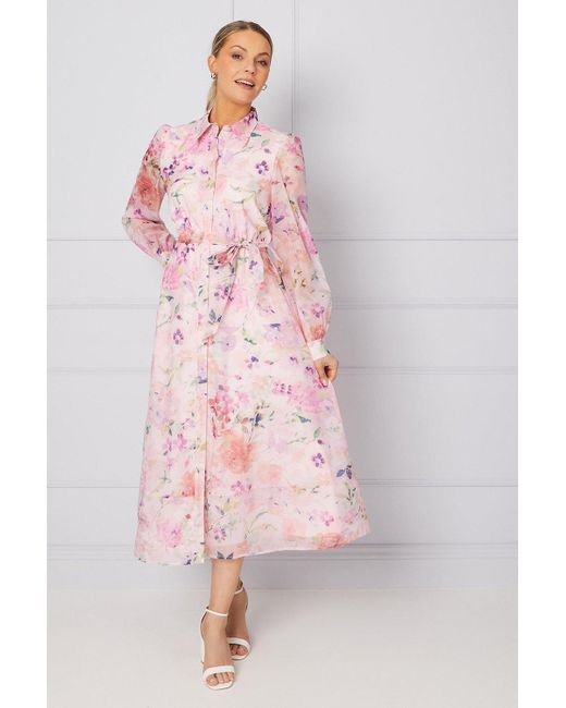 Wallis Pink Occasion Floral Organza Shirt Midi Dress