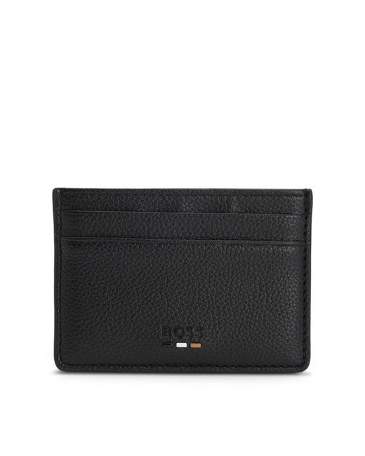 Boss Black Ray Grained Faux-Leather Card Holder With Logo Trim for men