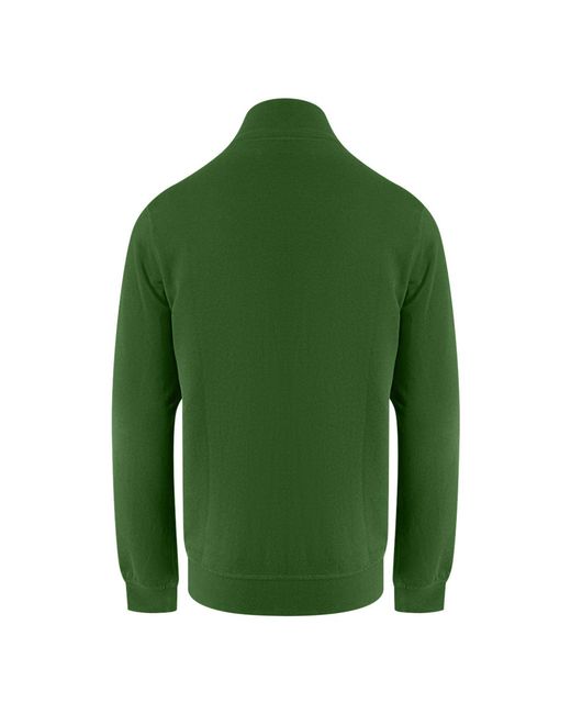 Aquascutum Green Active Piping Mock Neck Army Fleece Cotton for men