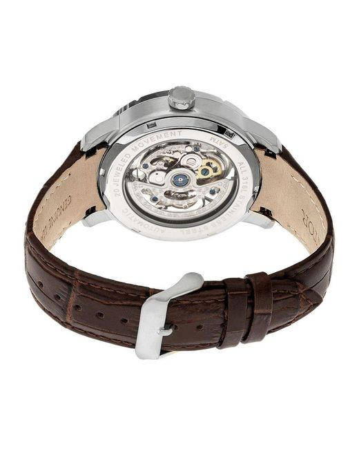 Heritor Metallic Ryder Skeleton Leather-Band Watch for men