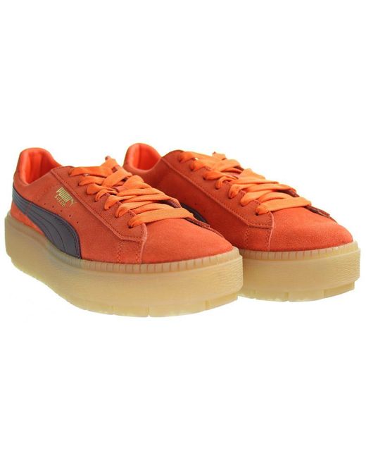 PUMA Platform Trace Block Lace Up Orange Suede Leather S Trainers 367057 03