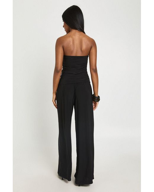 Boohoo Blue Ruched Bandeau And Wide Leg Trouser Co Ord