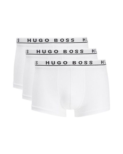 Boss White Hugo 3 Pack Logo Waistband Trunks for men