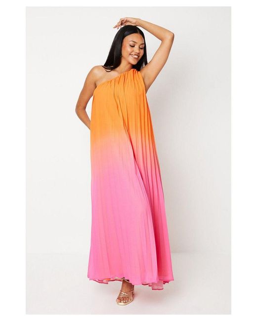 Coast Pink One Shoulder Sunray Pleat Ombre Maxi Dress