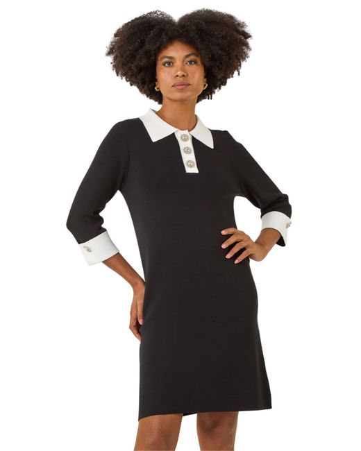 Roman Black Knitted Sparkle Button Dress