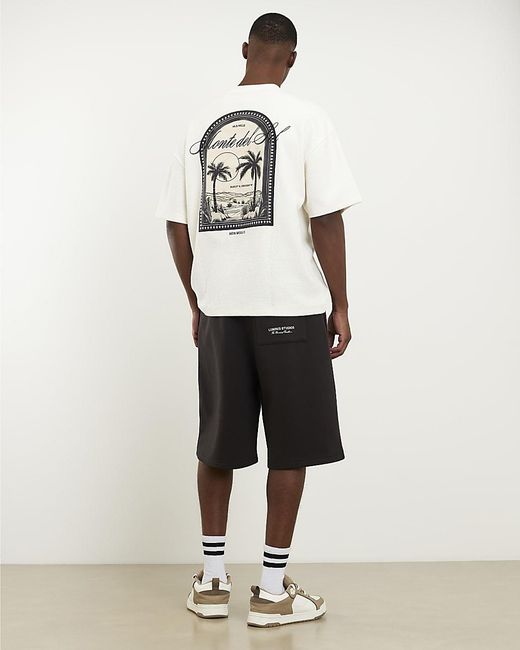 River Island Brown T-Shirt Cream Oversized Palm Patch Graphic for men