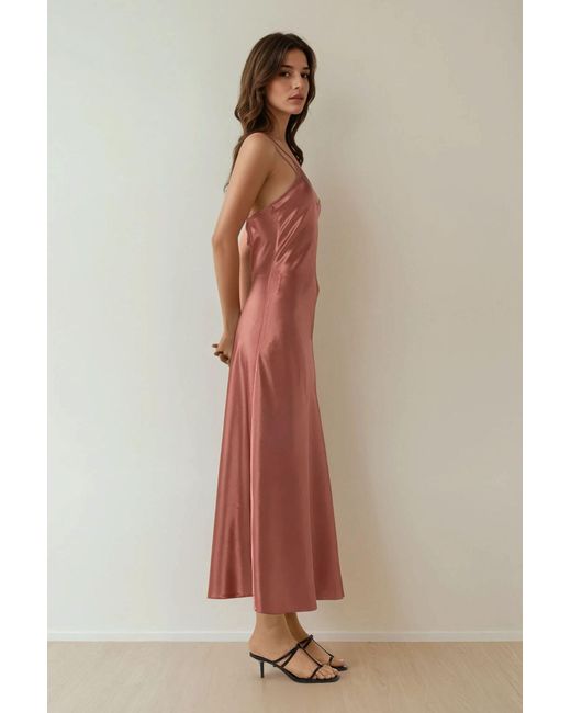 Hiccup Brown Soft Satin V-Neck Maxi Dress