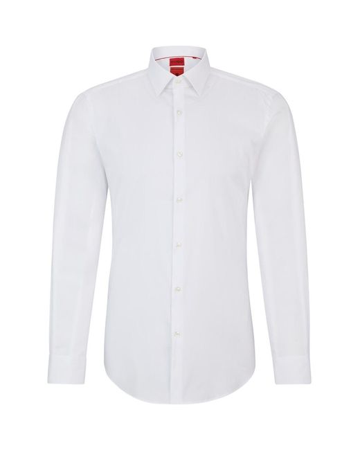 Boss White Slim Fit Long Sleeve Collared Oxford Shirt for men