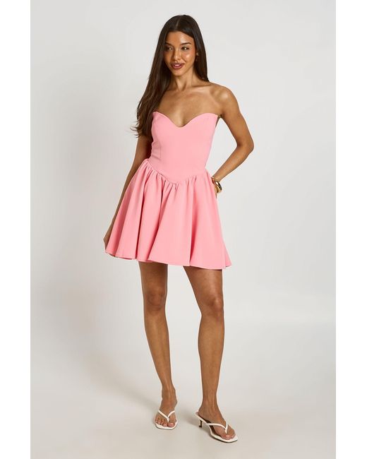 Boohoo Pink Sweetheart Neck Open Back Full Mini Dress