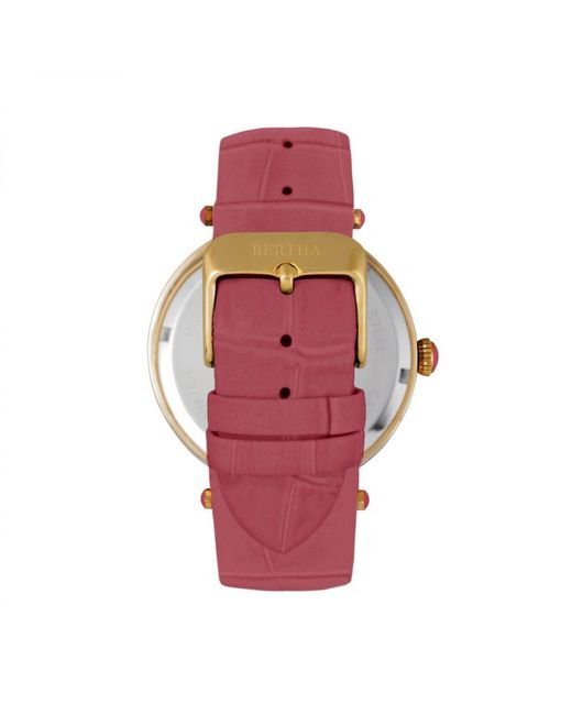 Bertha Pink Camilla Mother-Of-Pearl Leather-Band Watch