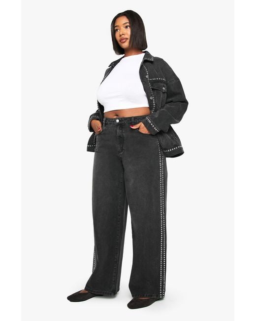 Boohoo Black Plus Studded Wide Leg Jean