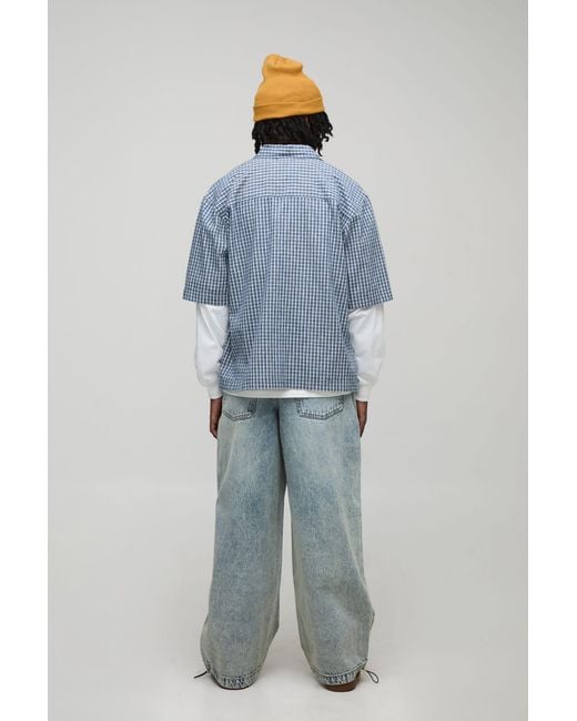 BoohooMAN Blue Parachute Baggy Washed Jeans for men