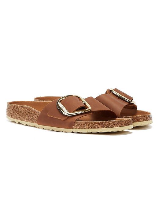 Birkenstock Brown Madrid Big Buckle Oiled Leather Cognac Sandals