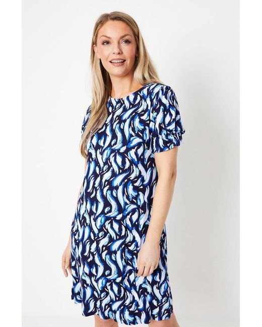 Wallis Blue Print Jersey Short Sleeve Shift Dress