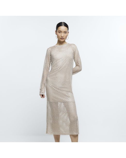 River Island White Jumper Midi Dress Knitted Sequin