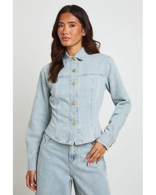 Boohoo Blue Button Denim Shirt