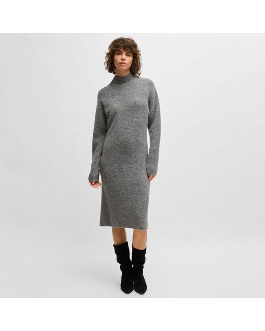 Boss Gray C_Fagdassy Long Sleeve Relaxed-Fit Dress