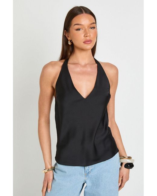 Boohoo Black Halter Plunge Swing Cami Top